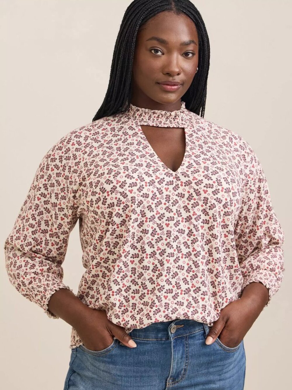 New Torrid Textured Jersey Choker Neck Smocked Bottom Top Size 2 US 2X
